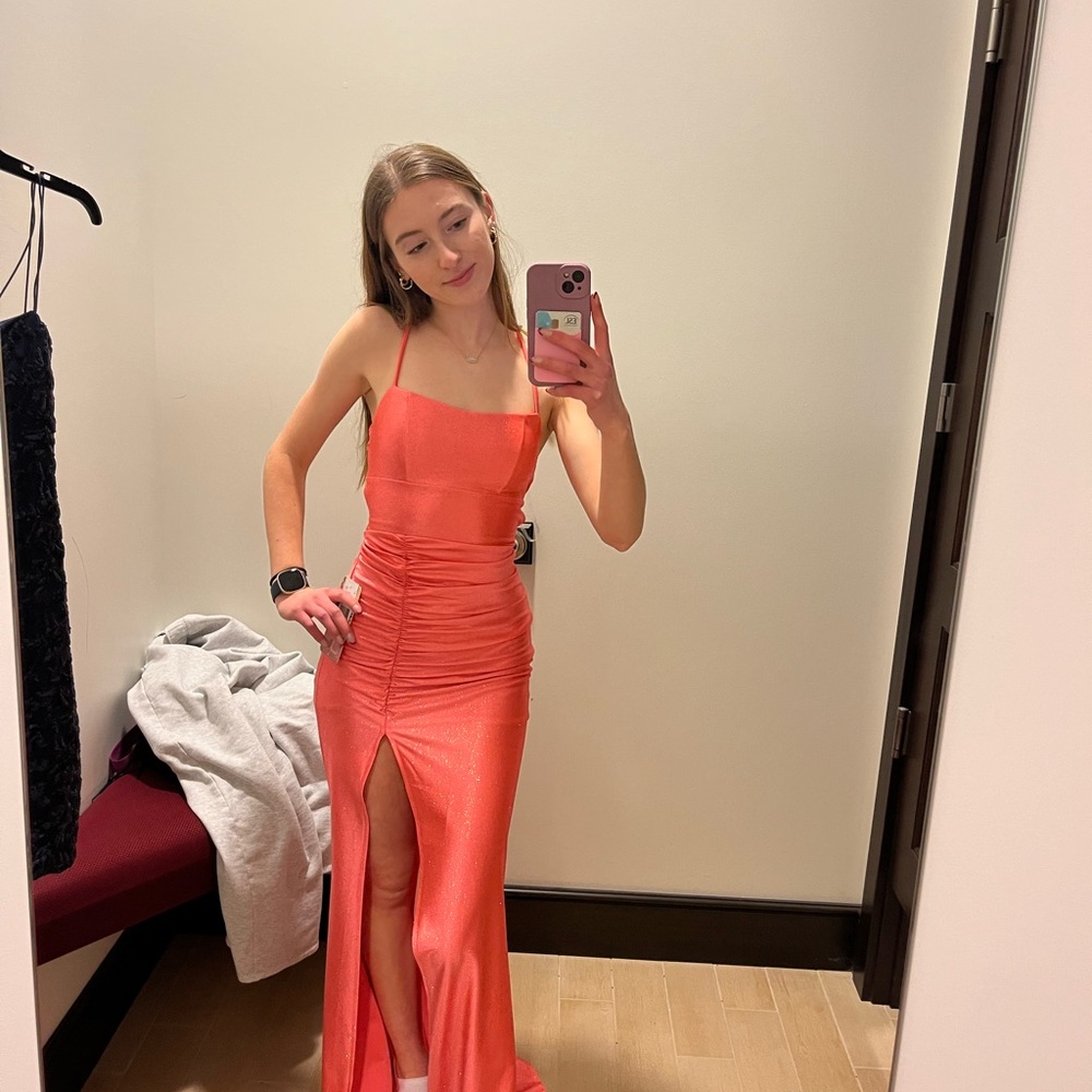 Elegant Coral Maxi Dress with Slit